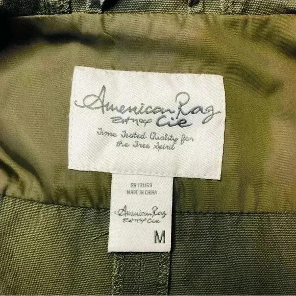 American Rag Women’s Medium Olive Green Hooded Utility Jacket adjustable waist - Picture 14 of 16
